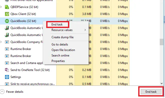 End QuickBooks Processes from Task Manager