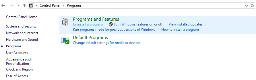 Programs and Features