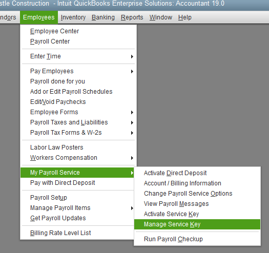 QuickBooks Manage Service Key