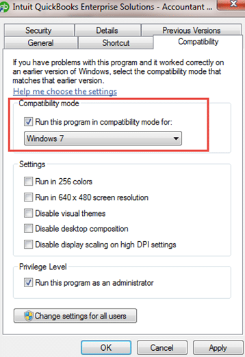 Run QuickBooks in Compatibility Mode