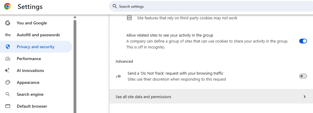 See all site data and permissions
