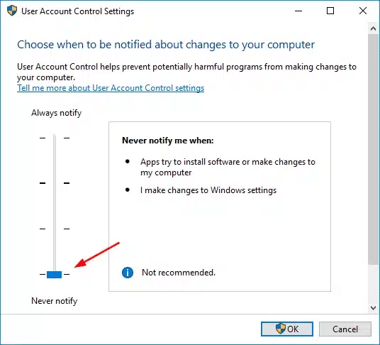 User Account Control settings