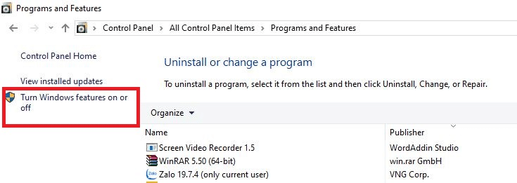 Turn Windows Features On or Off’