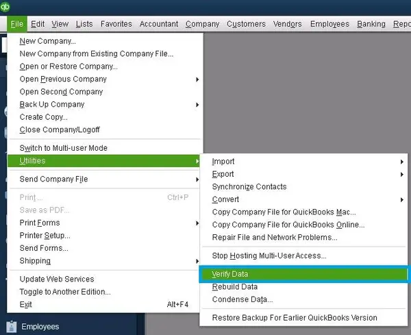QuickBooks Verify Data Tool
