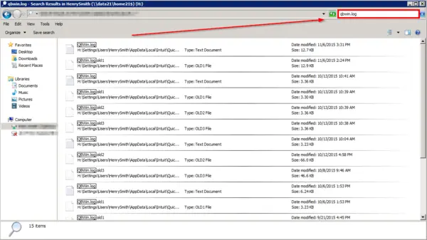 Access the QBWin.log file