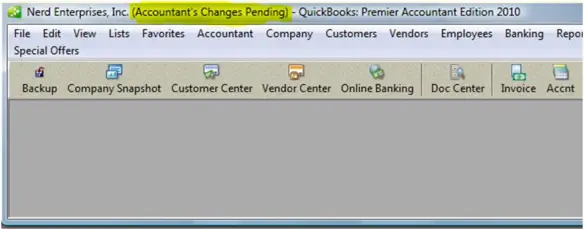 Title Bar Shows Accountant Changes Pending