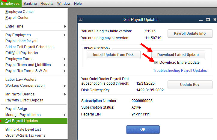 QuickBooks Tax Table Update