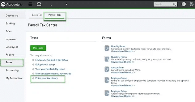 Enter prior tax history
