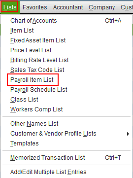 Payroll Item List