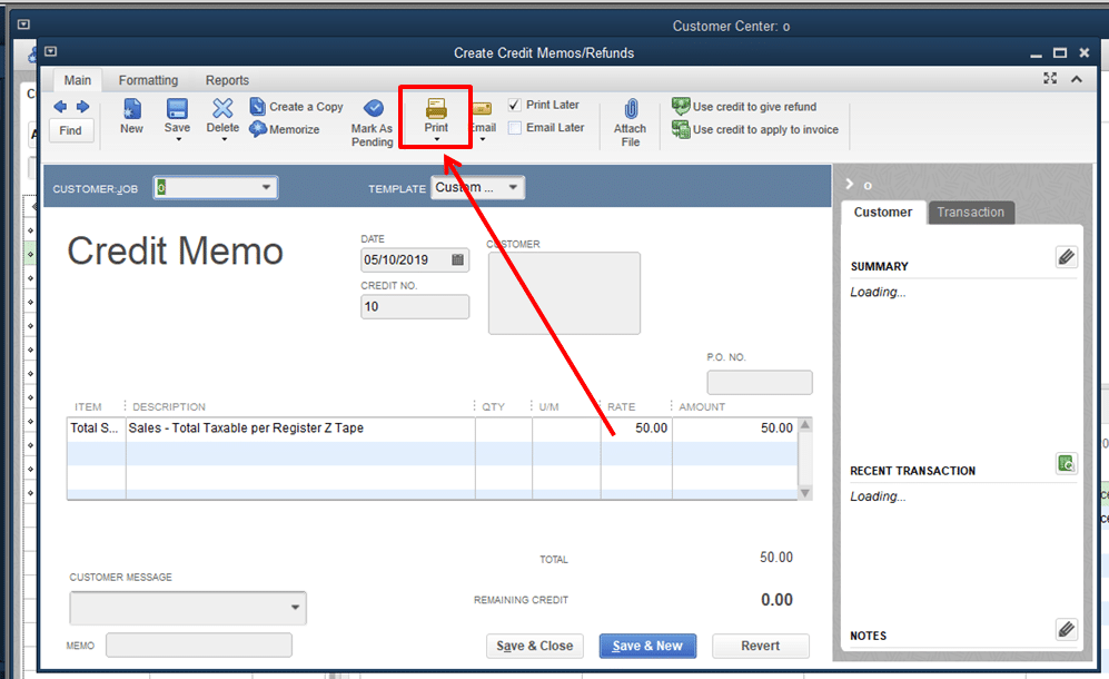 credit memo in QuickBooks Desktop