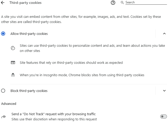 Allow Third-party cookies