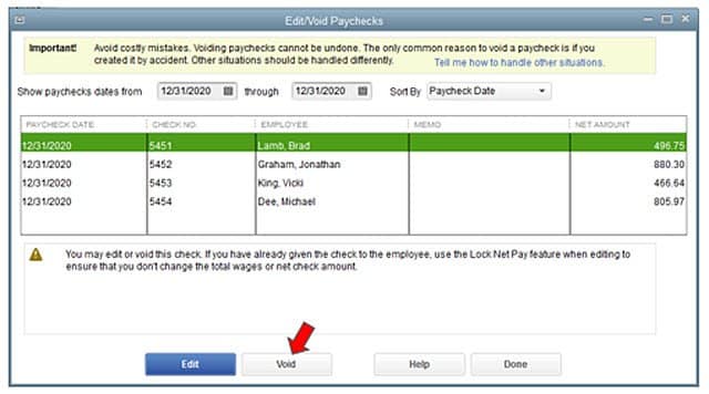 Void an Employee’s Direct Deposit Paychecks