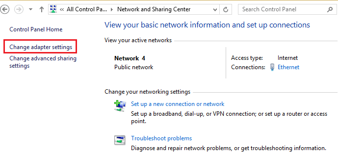network and sharing center