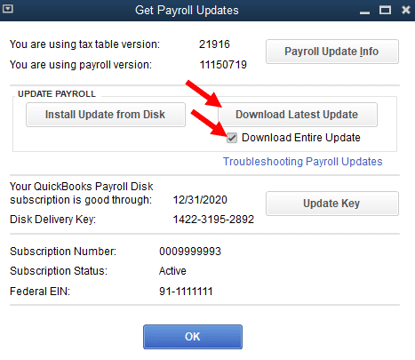Payroll tax table update is installed