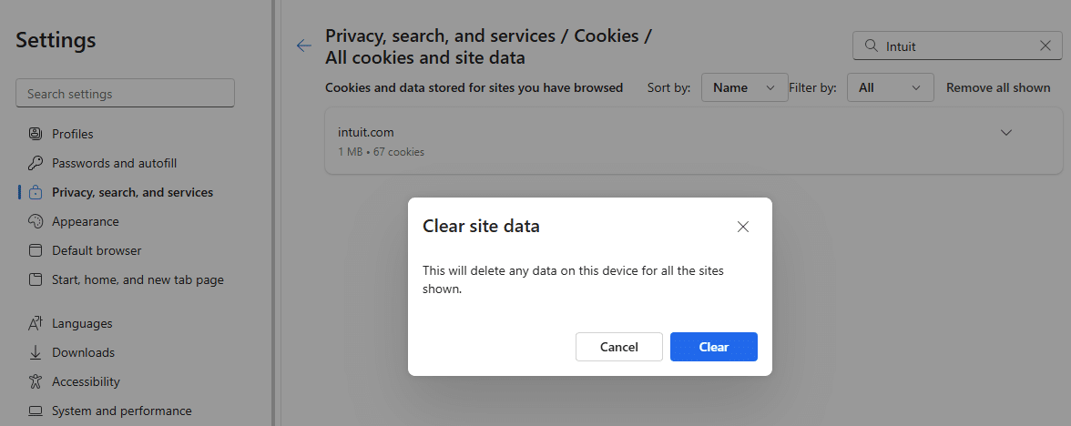 Microsoft See all cookies and site data