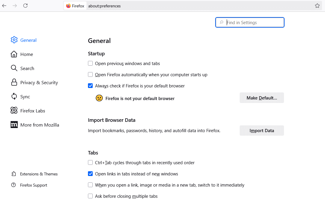 Mozilla Firefox Settings