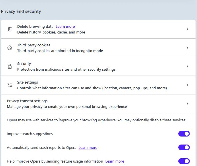 Opera Third-party cookies