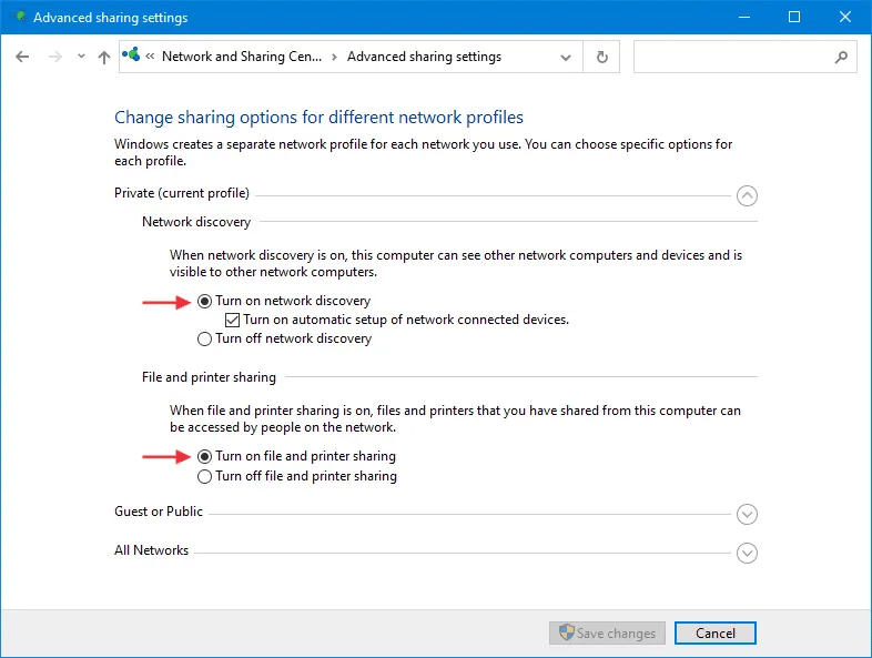 Change advanced sharing settings