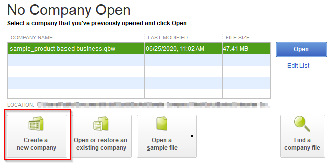 Create A New Company option