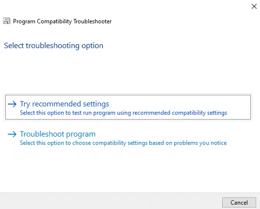 Program Compatibility Troubleshooter