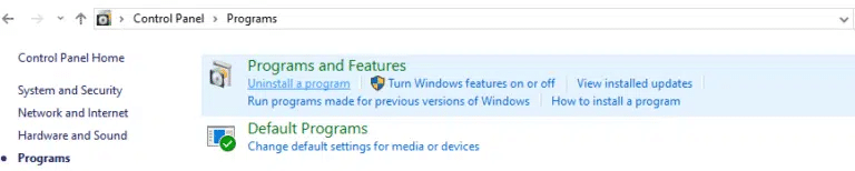 Programs and Features