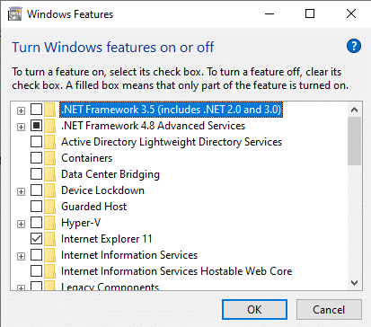 Turn Windows Features On or Off