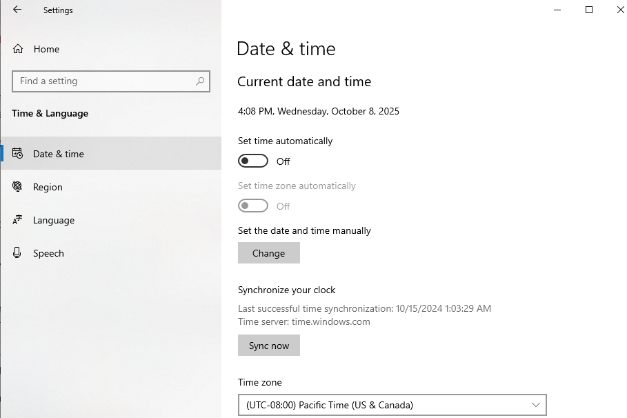 Change date and time
