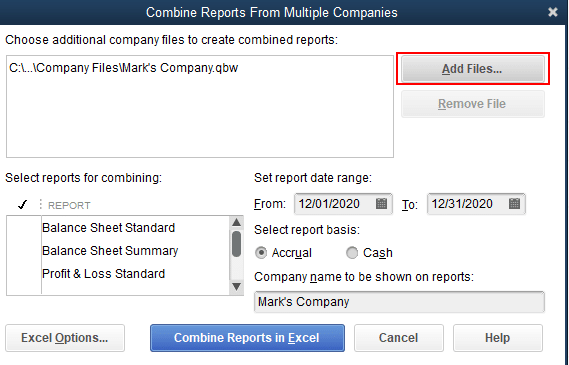 Combine Reports from Multiple Company Files in QuickBooks