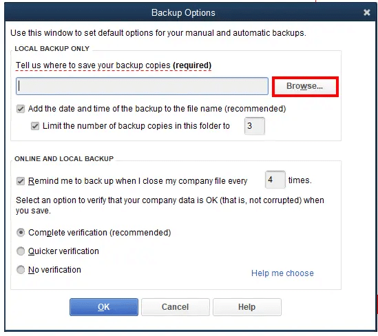 Local Backup Only section