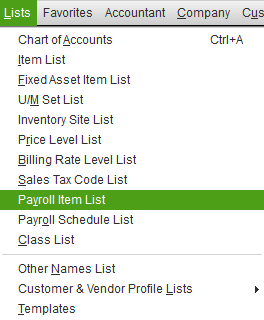 Payroll Item List
