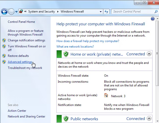 Windows Firewall Advanced Settings