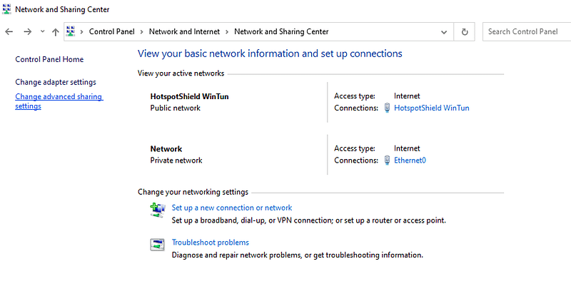 Change advanced sharing settings