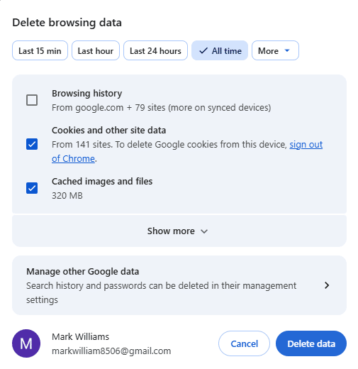 Delete Browsing Data